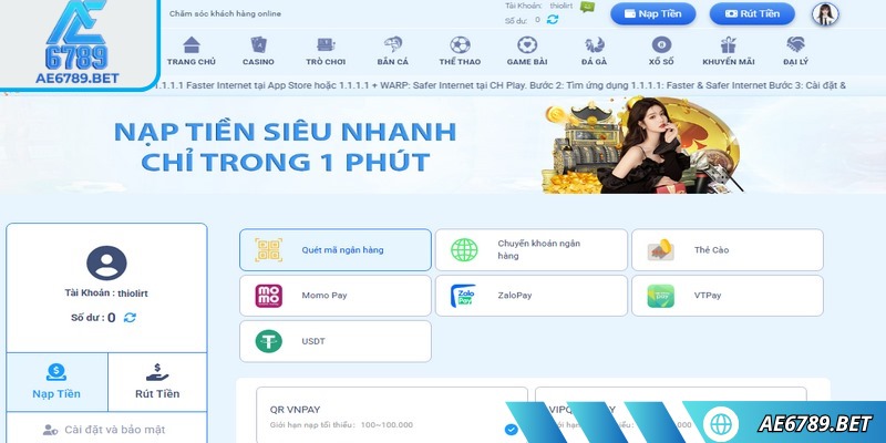 Nạp rút tiền AE6789 là một trong những yếu tố quan trọng